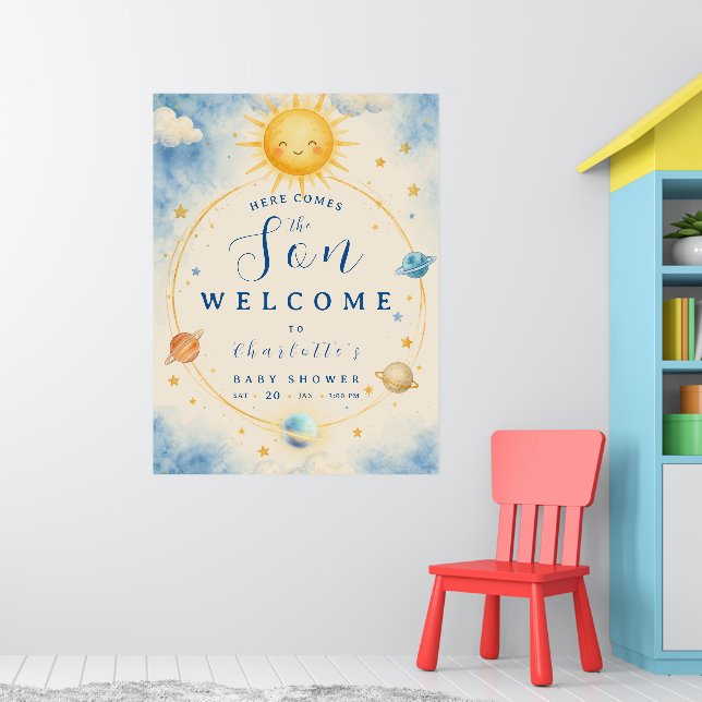 Here Comes the Son Baby Boy Shower Willkommenspost Poster (Kinderzimmer 1)