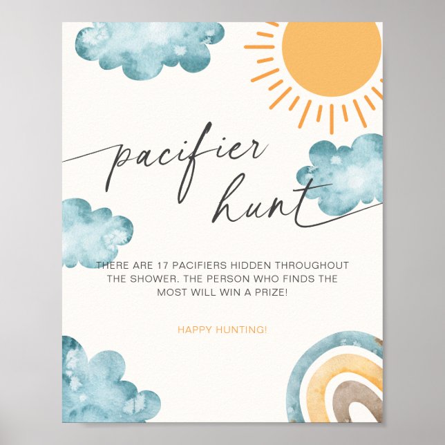 Here Comes The Son Baby Shower Pacifier Hunt Game Poster (Vorne)