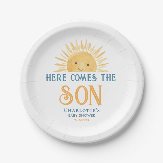 Here Comes The Son Baby Shower Pappteller (Vorderseite)