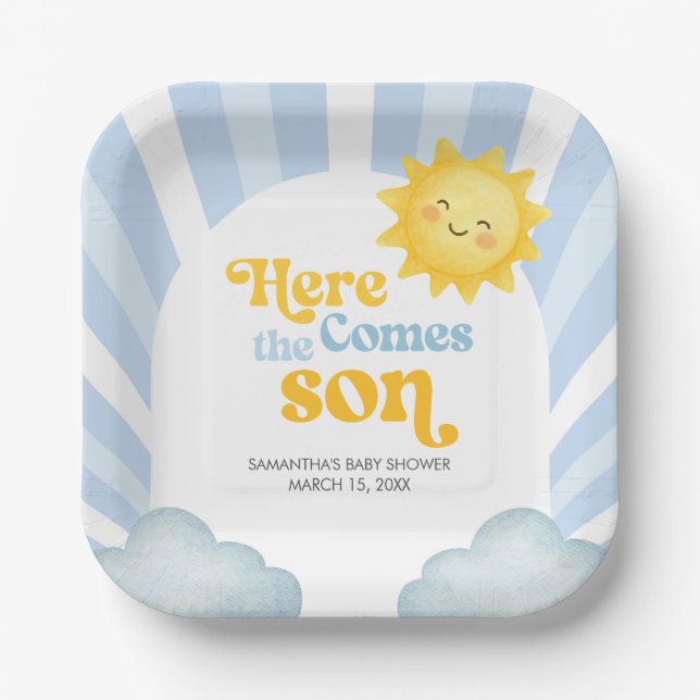 Here Comes the Son Baby Shower Pappteller (Vorderseite)