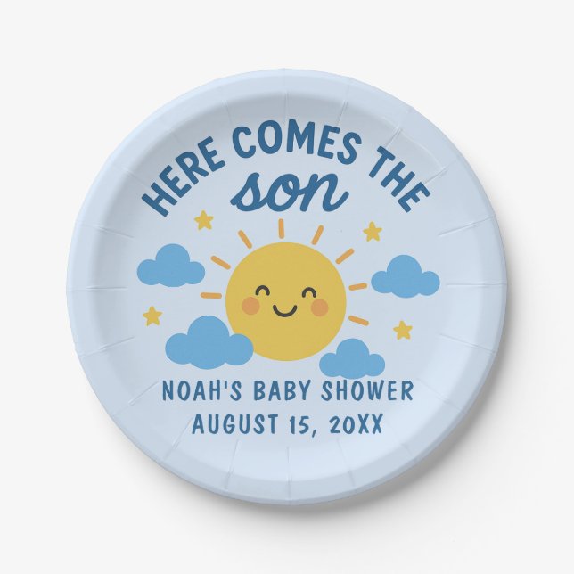 Here Comes the Son Baby Shower - Sunshine  Pappteller (Vorderseite)