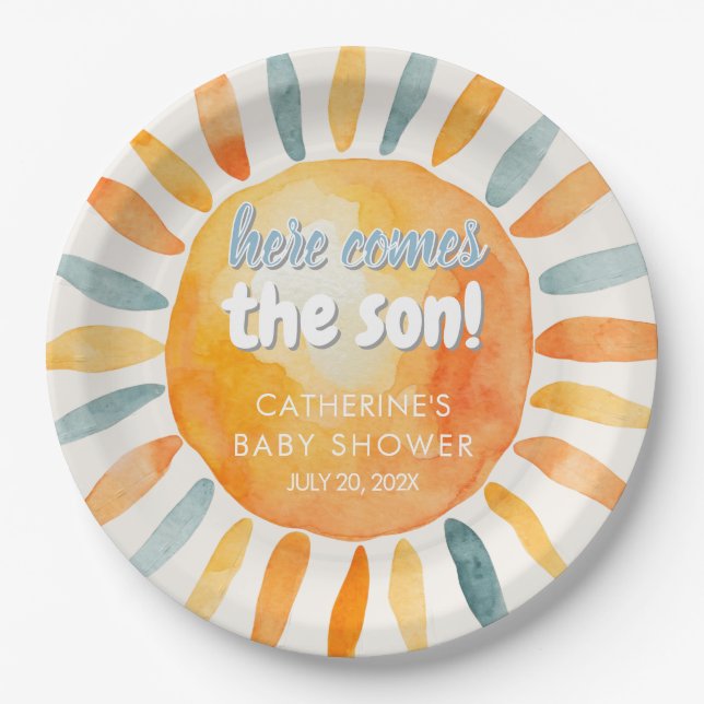 Here Comes the SON Boho Baby Shower Paper Plates Pappteller (Vorderseite)