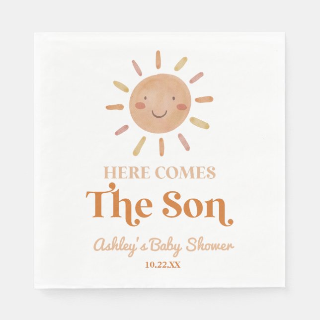 Here Comes The Son Boho Bohemian Retro Baby Shower Serviette (Vorderseite)