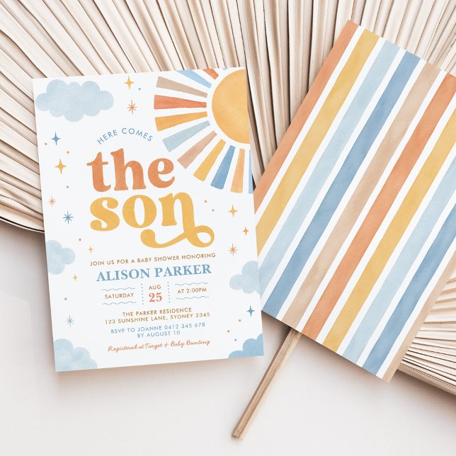 Here Comes the Son: Boho Sun Boy Baby Shower Einladung (Von Creator hochgeladen)
