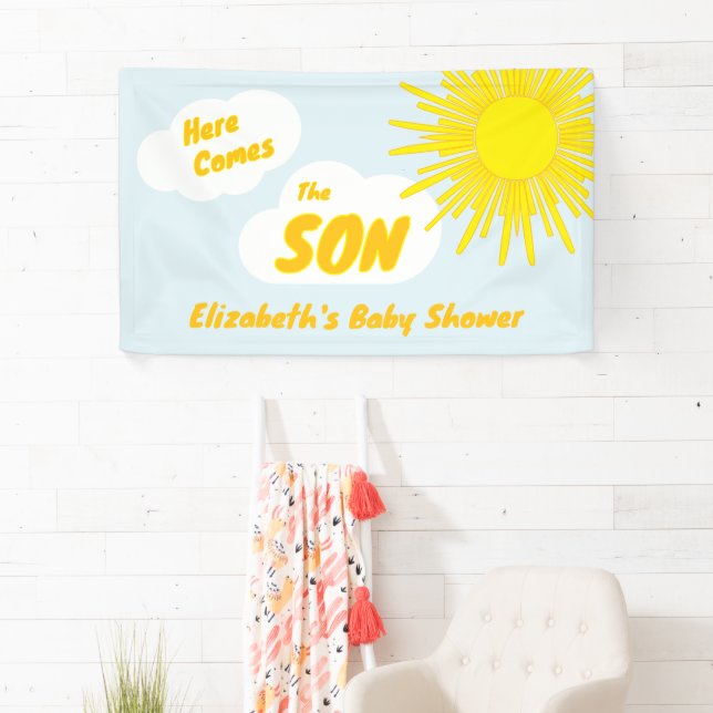 Here Comes The Son Boy Baby Shower Banner (Insitu)