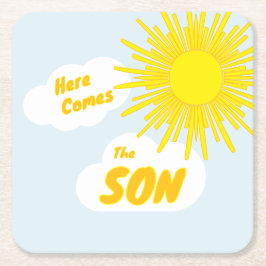 Here Comes The Son Boy Baby Shower Rechteckiger Pappuntersetzer