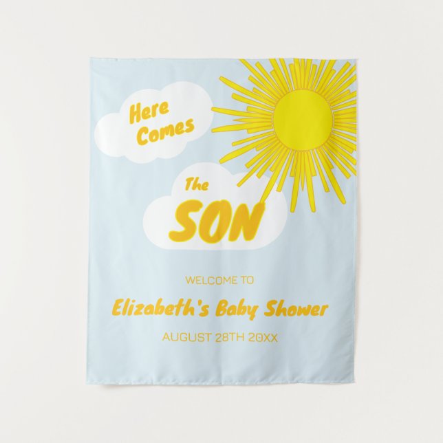 Here Comes The Son Boy Baby Shower Wandteppich (Vorderseite)