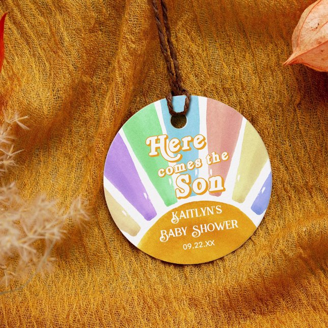 Here Comes The Son Retro Boys Baby Shower Geschenkanhänger (Von Creator hochgeladen)
