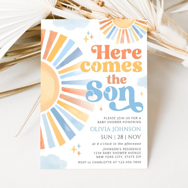 Here Comes the Son Sunshine Baby Shower Invitation Einladung (Von Creator hochgeladen)