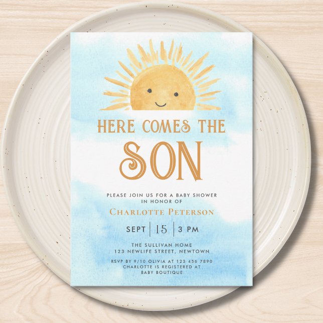 Here Comes the Son Sunshine Sky Baby Shower  Einladung (Von Creator hochgeladen)