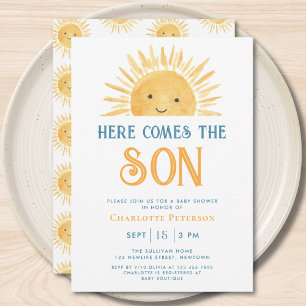 Here Comes the Son Yellow Sunshine Baby Shower Einladung