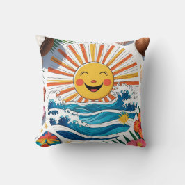 Here Comes the Sun – Boho Beach Vibes Throw Pillow Kissen