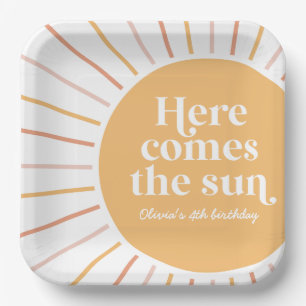 Here Comes the Sun Boho Sonnenschein Geburtstag Pappteller