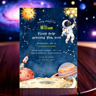 Here Space First Trip Around The Sun 1st Birthday Einladung