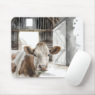 Hereford Cow in Barn Mousepad