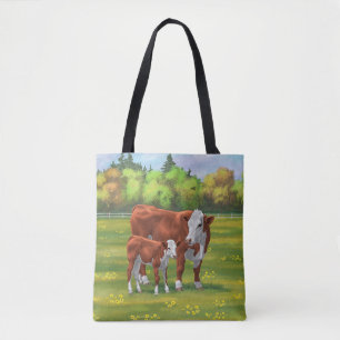 Hereford Cow & Niedlich Calf im Sommer Weide