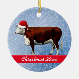 Hereford Cow und Weihnachtsmannmütze Keramik Ornam Ornament