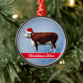 Hereford Cow und Weihnachtsmannmütze Ornament Aus Metall