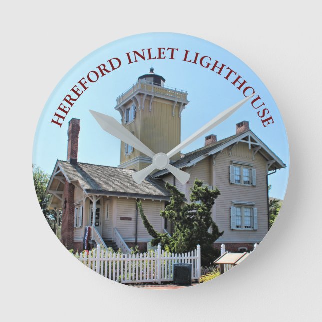 Hereford Inlet Lighthouse, New Jersey Clock Runde Wanduhr (Vorderseite)