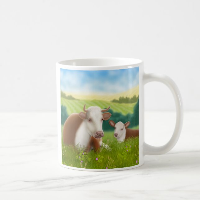 Hereford Kuh und Kalb-Tasse Kaffeetasse (Rechts)