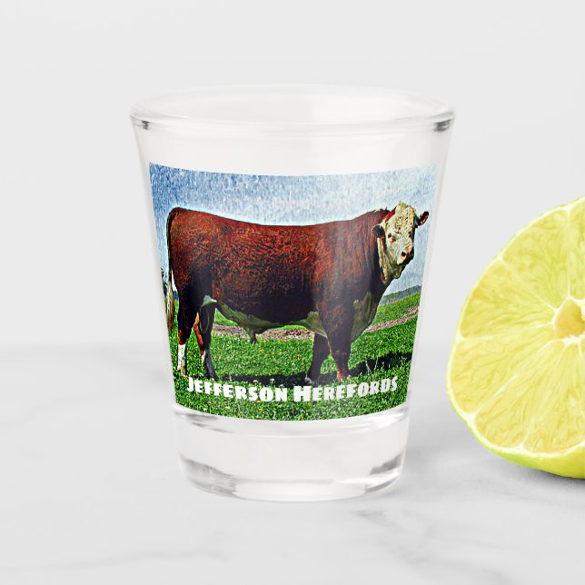 Hereford Stier Schnapsglas (Vorderseite)