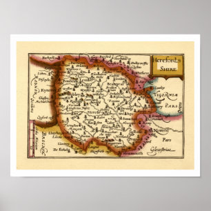 Herefordshire Landkreis England Alte antike Karte Poster