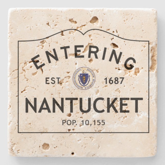 Hereinkommender Nantucket Travertin-Untersetzer Steinuntersetzer (Vorderseite)