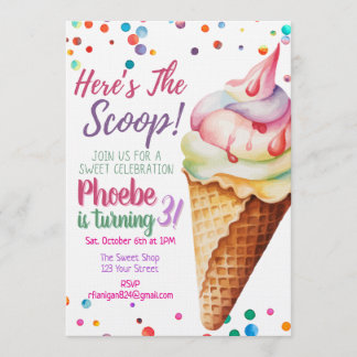 Here's The Scoop Ice Cream Birthday Invitation Einladung