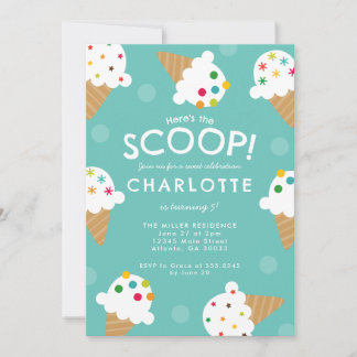 Here's the Scoop Ice Cream Birthday Party Einladung