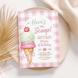 Here's The Scoop Ice Cream Bow 1st Birthday Einladung