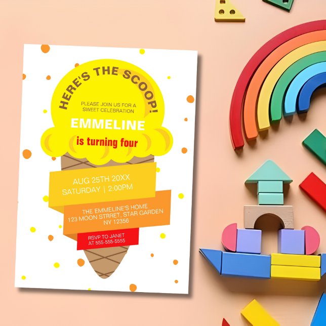 Here's The Scoop Ice Cream Sweet Birthday Einladung (Von Creator hochgeladen)