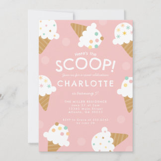 Here's the Scoop Pastel Ice Cream Birthday Party Einladung