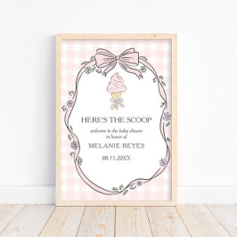 Here's the Scoop Pink Ice Cream Sundae Baby Shower Poster
