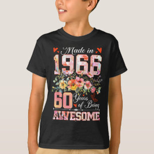 Hergestellt 1966 Blumen 60. Geburtstag Frauen 60 J T-Shirt