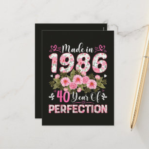 Hergestellt 1986 Floral 40. Geburtstag Frauen Flor Feiertagspostkarte