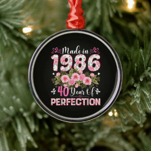 Hergestellt 1986 Floral 40. Geburtstag Frauen Flor Ornament Aus Metall