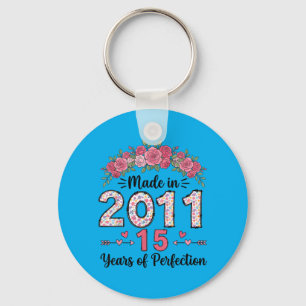Hergestellt in 2011 Florale Geschenke zum 15. Gebu Schlüsselanhänger