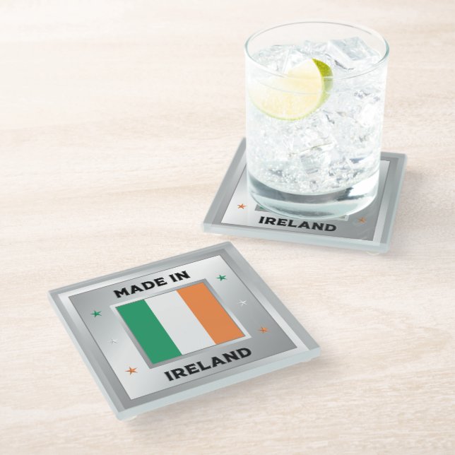 Hergestellt in Irland Glasuntersetzer (Schrägansicht)