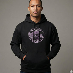 Hergestellt in USA Distressed Lila Totenkopf Herre Hoodie