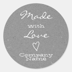 Hergestellt mit Liebe Labels Herz Symbol Gray Pape Runder Aufkleber