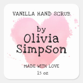 Hergestellt mit Liebe rosa Herz Kleine Unternehmen Quadratischer Aufkleber