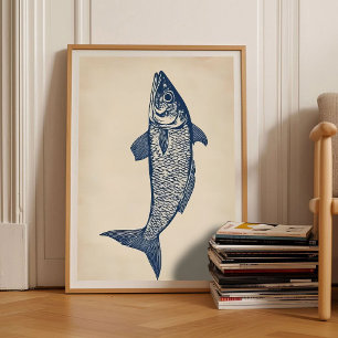 Hering-Druck Linolschnitt Vintage-Plakat Retro-Her Poster