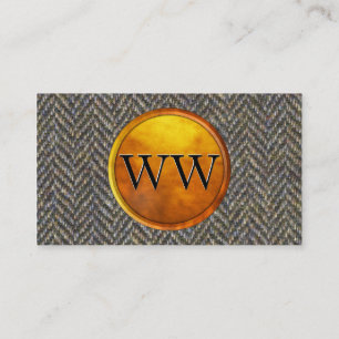 Heringbone-Tweed, Messing- und Gold-Monogramm Visitenkarte