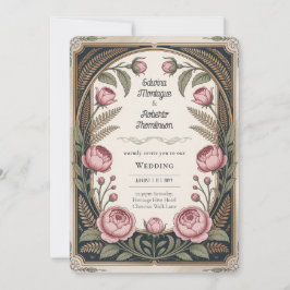 Heritage Art Nouveau Floral Wedding Black Gold Einladung