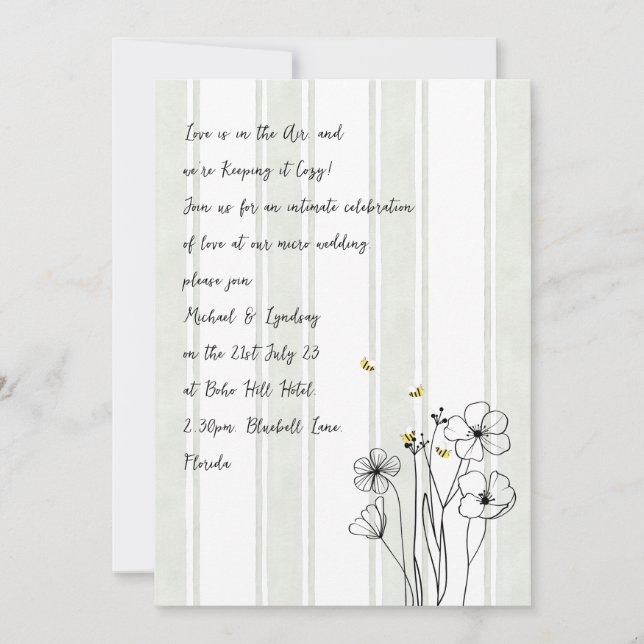 Heritage Bees Modern Handwritten Handdrawn Wedding Einladung (Vorderseite)