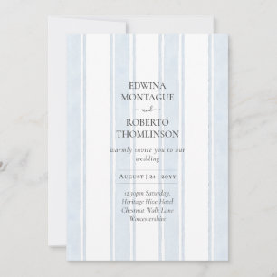 Heritage Blue Watercolor-Streifen Hochzeit im Küst Einladung