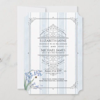 Heritage Bluebells and Bees Floral Stripe Wedding Einladung