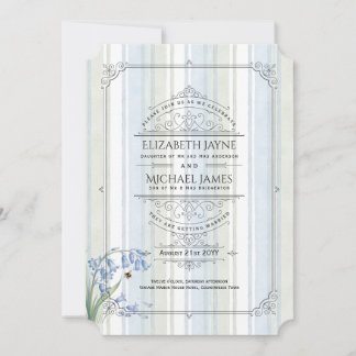 Heritage Bluebells Bees Blue Sage Floral Wedding Einladung