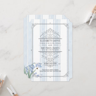 Heritage Bluebells und Bees Floral Stripe Hochzeit Einladung
