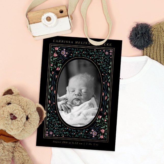 Heritage Blumenrahmen Oval Foto Schwarze Geburt Folieneinladung (Von Creator hochgeladen)
